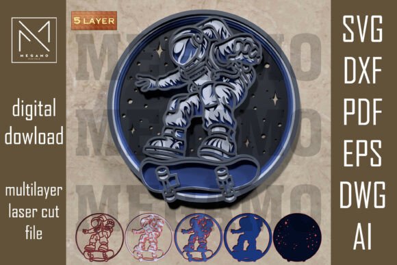 Astronaut Skateboard SVG: Cosmic Laser Cut Design