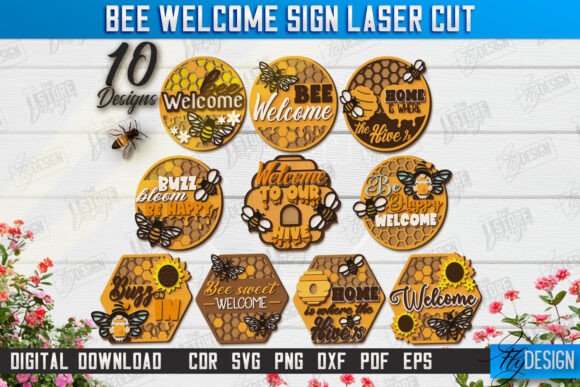 Bee Welcome Signs Laser Cut Bundle: Summer Front Door Decor