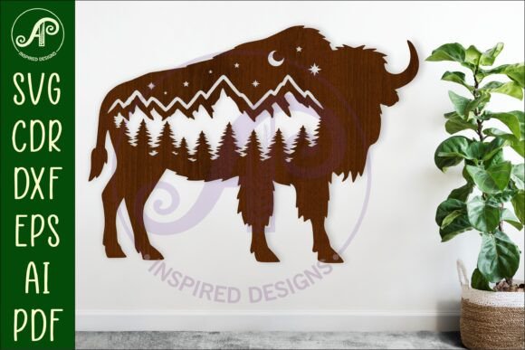 Bison Forest Scene Wall Art Sign: Creative Laser Cut SVG