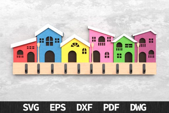 Colorful Town Key Holder - Laser Cut Design Files