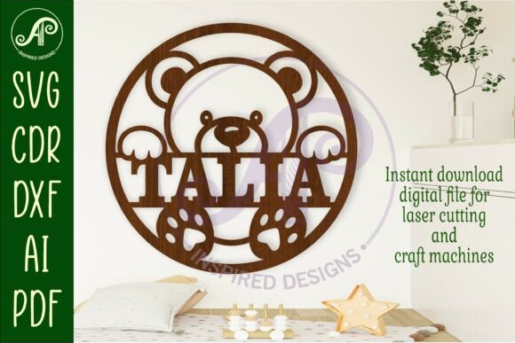 Cute Teddy Bear Name Sign Design Laser Cut Files