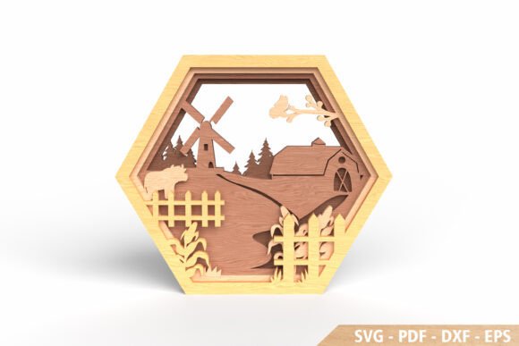 Farm Landscape Layered Wall Art: Rustic Charm for Your Projects