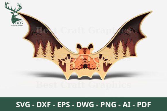 Layered Bat Forest SVG File: Nature Meets Gothic Design