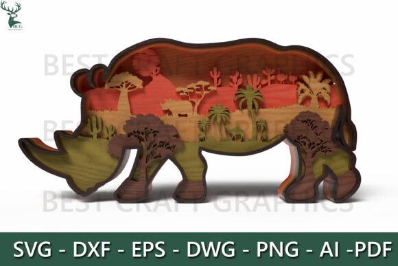 Layered Rhino SVG Cut File