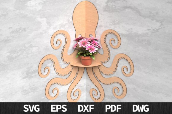 Octopus Corner Shelf Laser Cut Wall Design