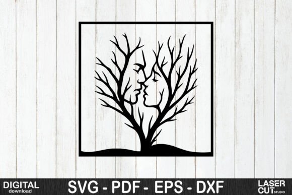Tree Kiss Couple Silhouette Art: A Romantic Laser Cut Design