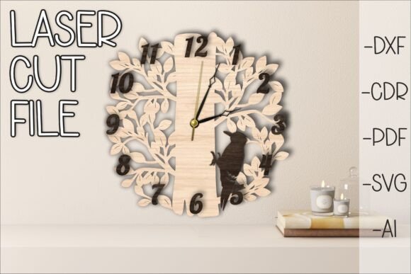 Wooden Wall Clock SVG: Birds on Tree Design